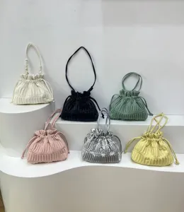 Women Fashion Pleated Drawstring Shoulder Bag PU Leather Casual Crossbody Bag Underarm Tote Bag Chic Handbag
