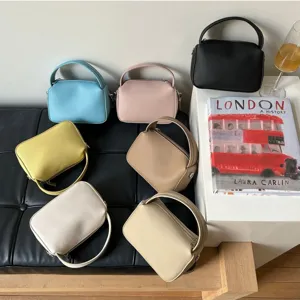 Minimalist Solid Color PU Leather Handbag Casual Daily Crossbody Small Square Bento Bag For Women Fashion Shoulder Bag