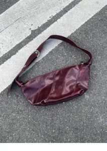Burgundy oil wax leather shoulder bag retro slouchy crossbody dumpling handbag for women