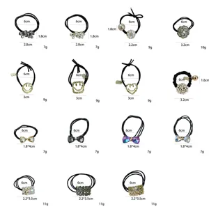 Detail view of premium crystal pearl bow and smiley face hair ties, high elasticity rubber.