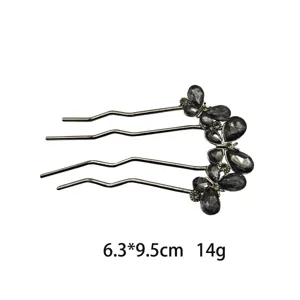 Vintage crystal hair fork dark metal hair clip elegant butterfly hair accessory 6.3x9.5cm size