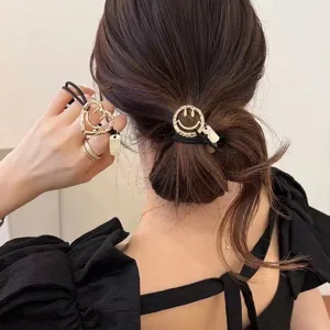 Gold smiley face hair tie stylish elastic hair rope high quality cute accessories for women
