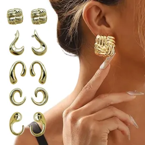 Fashion Gold Plated Alloy Geometric Earrings Light Luxury Smooth Hoop Stud Earrings For Women Bottega Style Jewelry Gift