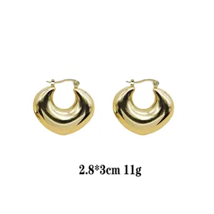 Gold plated thick hoop earrings for women fashion geometric chunky metal earrings 2.8cm