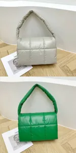 Puffy quilted shoulder bag underarm bag casual nylon puffer handbag for women daily wear.
