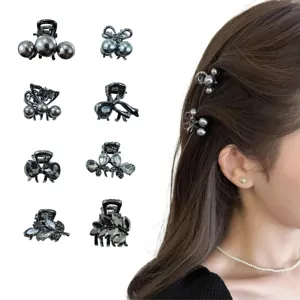Dulces Mini Pinzas de Pelo de Lazo de Aleación con Strass Elegantes Pequeñas Pinzas de Corazón y Perlas Artificiales Pinzas de Tiburón Geométricas de Flor Pasadores Tocado Mujer