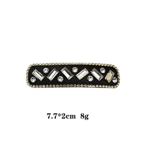 Close-up of black rhinestone BB hair clip, showing exquisite crystal details and size 7.7x2cm.