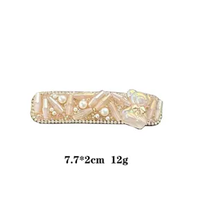 Sweet rhinestone hair clip with pearls and cute bear charm, elegant bangs clip for daily wear.