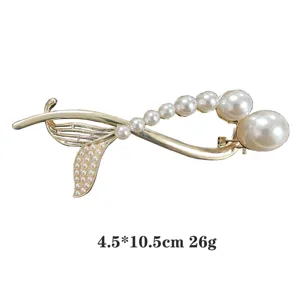 Goldene Legierung Perle Haarklammer elegantes kurviges Design Haarspange für Damen