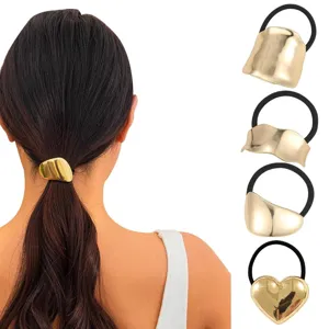 Gold metal hair ties ponytail holder set for women girls daily styling hair accessories detail view