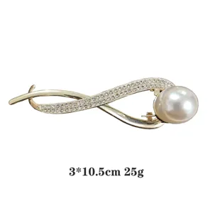 Goldfarbene Legierung Haarklammer mit Strass und Perle, 3x10.5cm Detailansicht für Frauen.