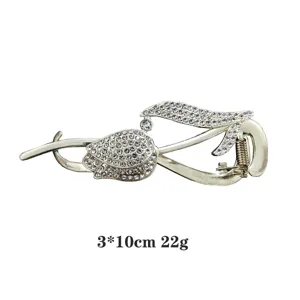 Strass Tulpe Legierung Haarklammer 3x10cm elegante Haarspange fuer Damen Haarstyling
