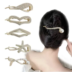Europäische Legierung Strass Seestern Herz Haarspange Elegante Künstliche Perle Haarnadel Kopfschmuck Für Damen Dutt Styling Tool
