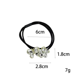 Rhinestone flower hair tie black elastic hair band elegant women hair accessories 6cm