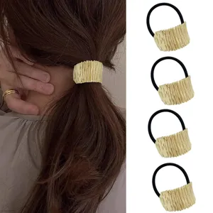 Gold textured metal hair tie set ponytail holder elastic rubber band hair accessories