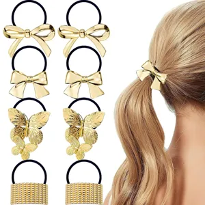 Goldene Metall Haargummis Set Schleife Schmetterling Pferdeschwanz Halter Haarschmuck Damen