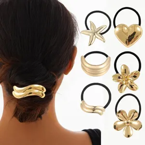 Gold metal hair ties set, exquisite exaggerated design hair accessories for women and girls style.
