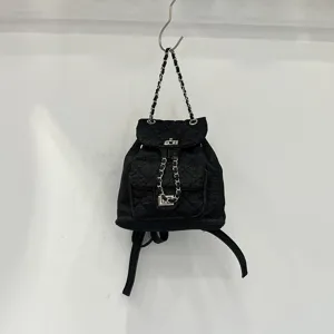 Black denim quilted backpack with chain straps chic daily casual mini school bag for women
