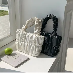 Stylish pleated cloud handbag soft leather casual tote women shoulder bag fashion