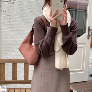 Brown plush hobo bag for women, fuzzy underarm purse, soft autumn winter fashion handbag.