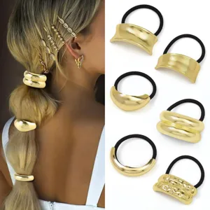 Goldene Metall Haargummis Set minimalistischer Haarschmuck elegante Pferdeschwanz Halter
