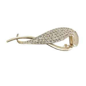 Goldfarbene Strass Metall Haarklammer, elegante Damen Haarnadel fuer Frisur Styling.