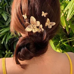 Gold butterfly hair clips elegant metal hairpins vintage hair accessories for women and girls 4pcs