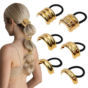 Minimalistische goldene Legierung Haargummis für Damen elegante Metall Zopfgummi Accessoires