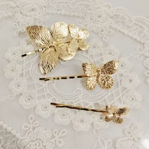 Gold butterfly hair clips elegant side pins dainty metallic hair accessories for daily