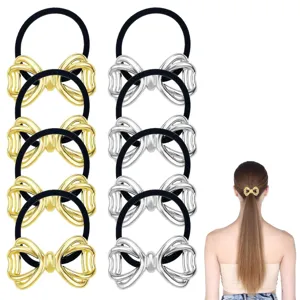 Metall Schleife Haargummis Set, stilvolle gold silber elastische Haarbänder Damen.