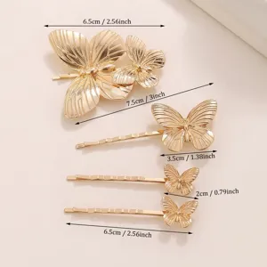 Gold butterfly hair clips set, elegant metal side hairpins for women and girls daily styling.