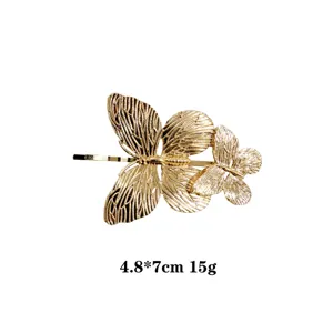 Gold butterfly hair clip alloy metal side bangs clip elegant hair accessories 4.8x7cm