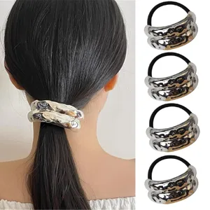 Silver metallic irregular hair tie elegant ponytail holder fashion hair accessories