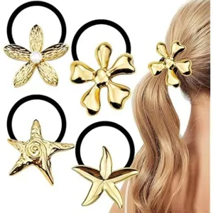Goldene blume stern haargummis legierung haar seile elegante haarspaccessoires damen 4er