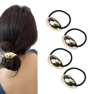 Metal teardrop hair tie set elegant gold elastic ponytail holder chic hair accessory for women