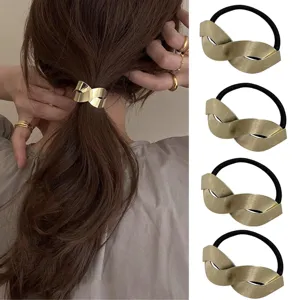 Gold metallic twisted hair tie ponytail holder geometric elastic hair rope accessories
