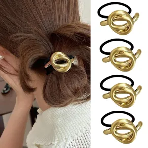 Gold metal geometric hair tie elastic rubber band for women daily hair styling accessories