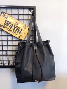 Black nylon drawstring tote bag large capacity casual shoulder bag for women daily use