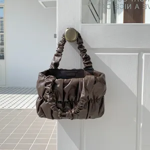Dark brown ruched cloud handbag soft leather dumpling shoulder bag stylish women fashion purse