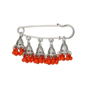 Bohemian vintage bell tassel brooch for women ethnic style silver safety pin jewelry