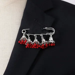 Bohemian Vintage Tassel Bell Alloy Safety Pin Brooches For Women Fashion Clothing Jewelry