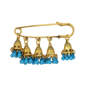 Vintage French court style jhumka bell tassel brooch, elegant ethnic safety pin jewelry.