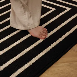 Modern black and white striped entrance doormat non-slip floor rug for living room.