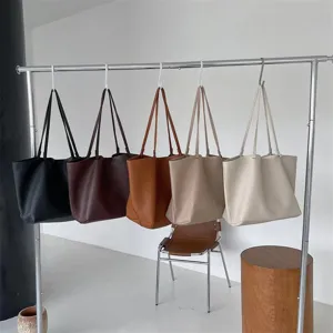 Minimalist PU Leather Tote Bag For Women Large Capacity Soft Shoulder Bag Casual Daily Commuter Handbag