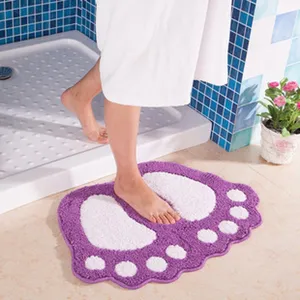 Alfombra de baño con forma de pie morada esponjosa suave absorbente antideslizante