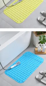 Detail view of non-slip PVC bath mat with massage suction cups for bathroom safety and comfort.
