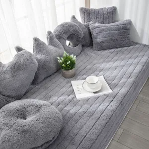 Plush Bay Window Mat Soft Faux Rabbit Fur Tatami Cushion Thicken Living Room Sofa Rug Solid Color Warm Window Sill Mat