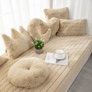 Plush bay window cushion soft fluffy tatami mat cozy sofa cushion with pillows for home decor