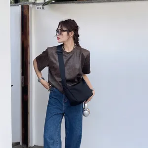 Black dumpling bag wide strap crossbody bag women crescent bag cool street style messenger bag