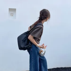 Casual black dumpling bag, wide strap crossbody bag for women, street style messenger bag.